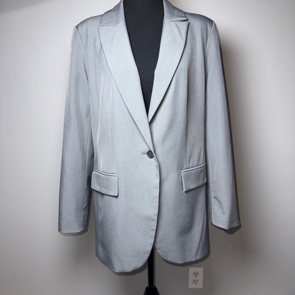 Banana Republic Womens Gray Single Button Longline Blazer Size 12 Stretch Pocket
